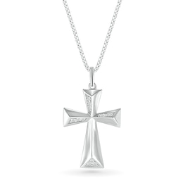 Men's 0.115 CT. T.W. Diamond Three-Dimensional Pyramid-Style Flared Cross Pendant in 10K White Gold - 22"