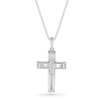 Thumbnail Image 1 of Men's 0.04 CT. T.W. Diamond Inlay Three-Dimensional Double Cross Pendant in 10K White Gold - 22"