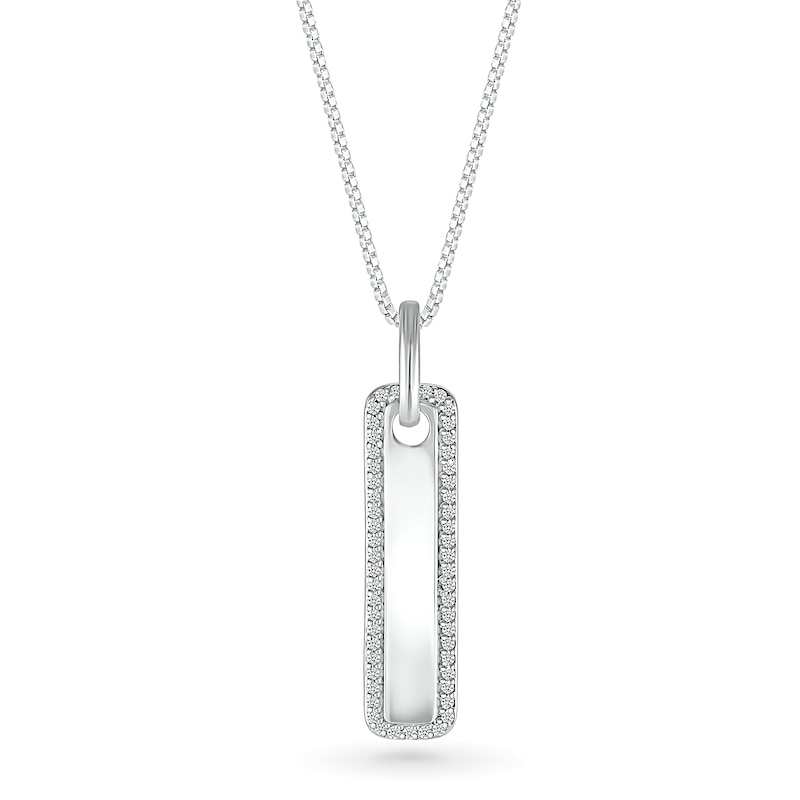 Men's 0.18 CT. T.W. Diamond Frame Rounded Vertical Bar Pendant in 10K White Gold - 22"
