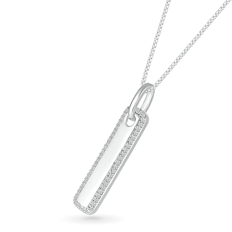 Main Image 2 of Men's 0.18 CT. T.W. Diamond Frame Rounded Vertical Bar Pendant in 10K White Gold - 22"