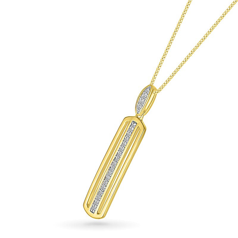 Main Image 2 of Men's 0.145 CT. T.W. Diamond Linear Ribbon Triple Row Open Vertical Bar Drop Pendant in 10K Gold - 22"