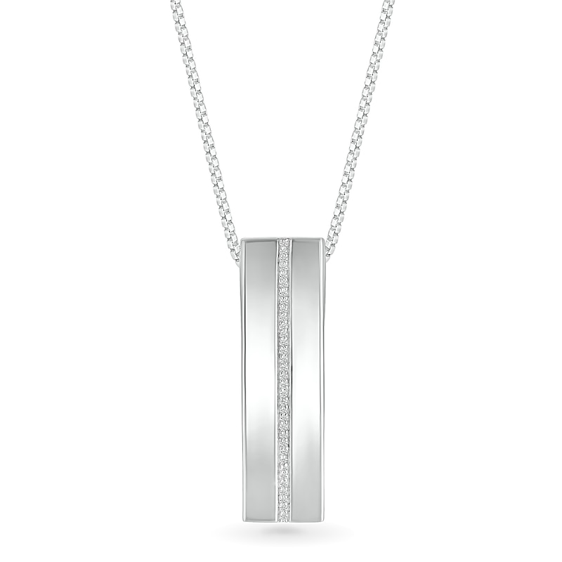 Men's 0.085 CT. T.W. Diamond Linear Ribbon Dog Tag Pendant in 10K White Gold - 22"