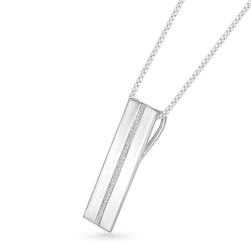 Main Image 2 of Men's 0.085 CT. T.W. Diamond Linear Ribbon Dog Tag Pendant in 10K White Gold - 22"