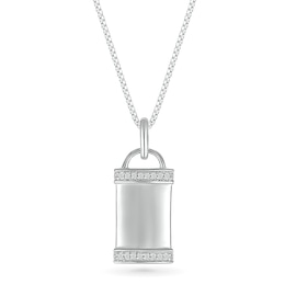 Men's 0.04 CT. T.W. Diamond Border Padlock-Style Dog Tag Pendant in 10K White Gold - 22"