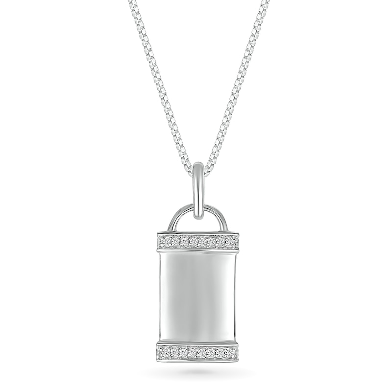 Men's 0.04 CT. T.W. Diamond Border Padlock-Style Dog Tag Pendant in 10K White Gold - 22"|Peoples Jewellers