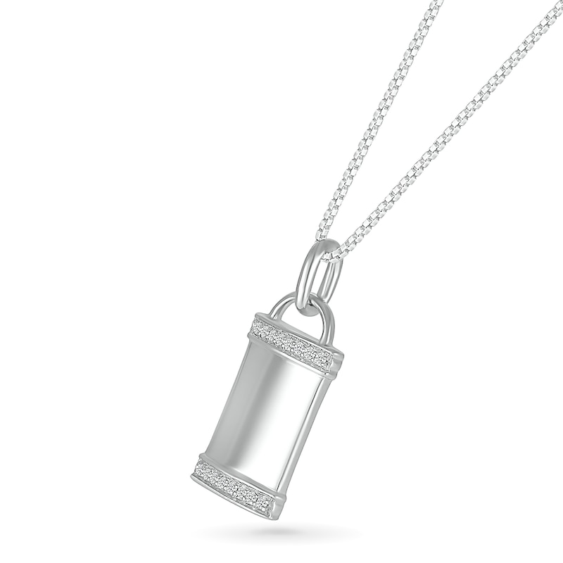 Main Image 2 of Men's 0.04 CT. T.W. Diamond Border Padlock-Style Dog Tag Pendant in 10K White Gold - 22"