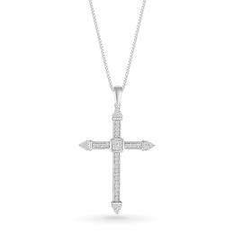 Men's 0.18 CT. T.W. Quad Diamond Tri-Tip Cross Pendant in 10K White Gold - 22"