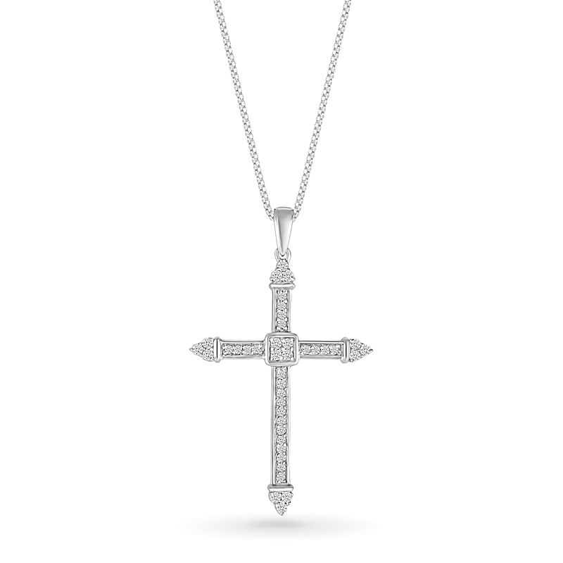 Men's 0.18 CT. T.W. Quad Diamond Tri-Tip Cross Pendant in 10K White Gold - 22"