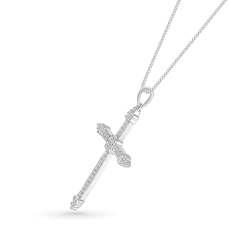 Main Image 2 of Men's 0.18 CT. T.W. Quad Diamond Tri-Tip Cross Pendant in 10K White Gold - 22"