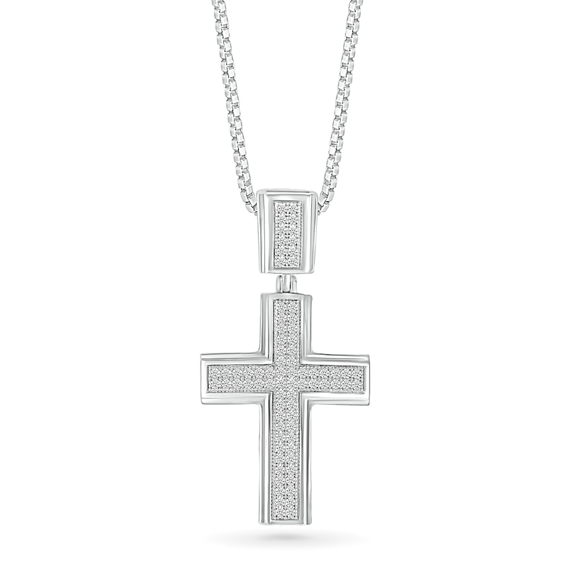 Men's 0.29 CT. T.W. Diamond Double Row Layered Cross Drop Pendant in 10K White Gold - 22"|Peoples Jewellers