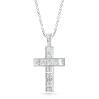 Men's 0.45 CT. T.W. Diamond Divided Cross Pendant in 10K White Gold - 22"