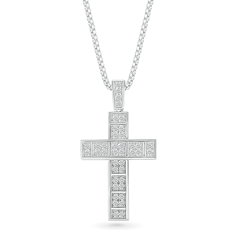 Main Image 1 of Men's 0.45 CT. T.W. Diamond Divided Cross Pendant in 10K White Gold - 22"