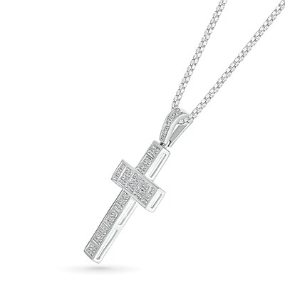 Men's 0.45 CT. T.W. Diamond Divided Cross Pendant in 10K White Gold - 22"