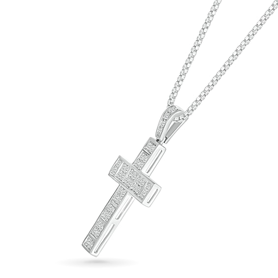 Men's 0.45 CT. T.W. Diamond Divided Cross Pendant in 10K White Gold - 22"