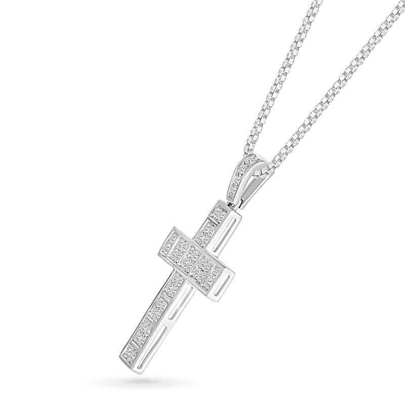 Main Image 2 of Men's 0.45 CT. T.W. Diamond Divided Cross Pendant in 10K White Gold - 22"