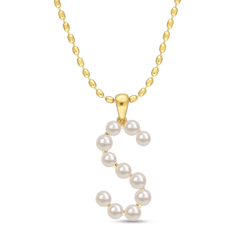 Main Image 1 of 3.5-4.0mm Button Freshwater Cultured Pearl "S" Initial Drop Pendant in Sterling Silver with Gold-Tone Flash Plate