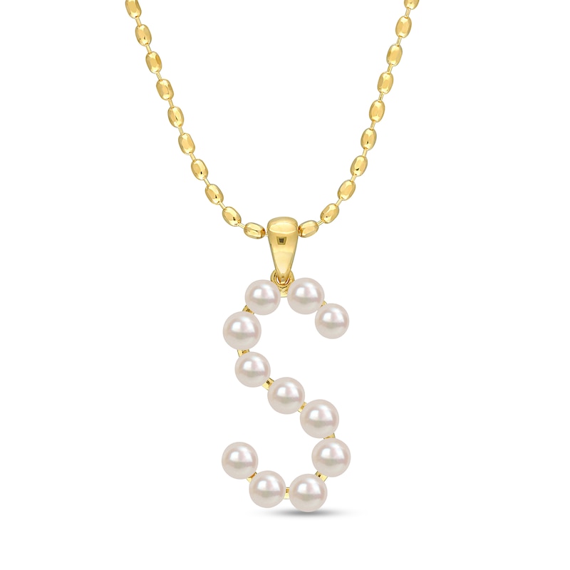 3.5-4.0mm Button Cultured Freshwater Pearl "S" Initial Drop Pendant in Sterling Silver with Gold-Tone Flash Plate