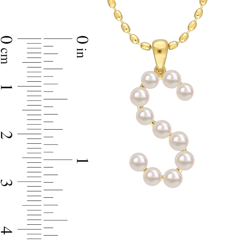 Main Image 3 of 3.5-4.0mm Button Freshwater Cultured Pearl "S" Initial Drop Pendant in Sterling Silver with Gold-Tone Flash Plate