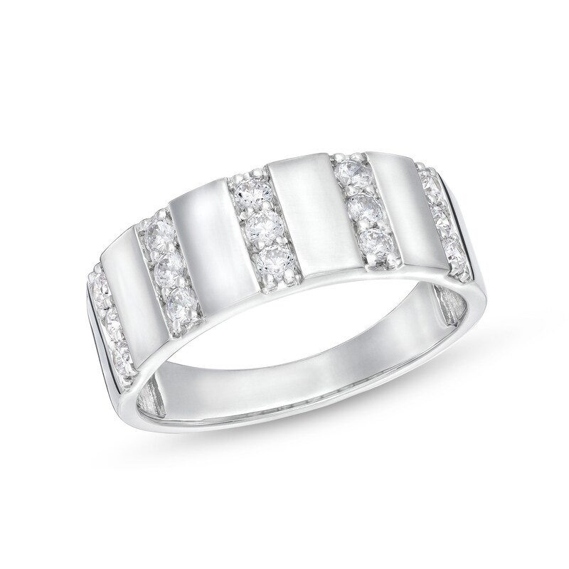 Main Image 1 of 0.45 CT. T.W. Diamond Trio Linear Row Band in 10K White Gold