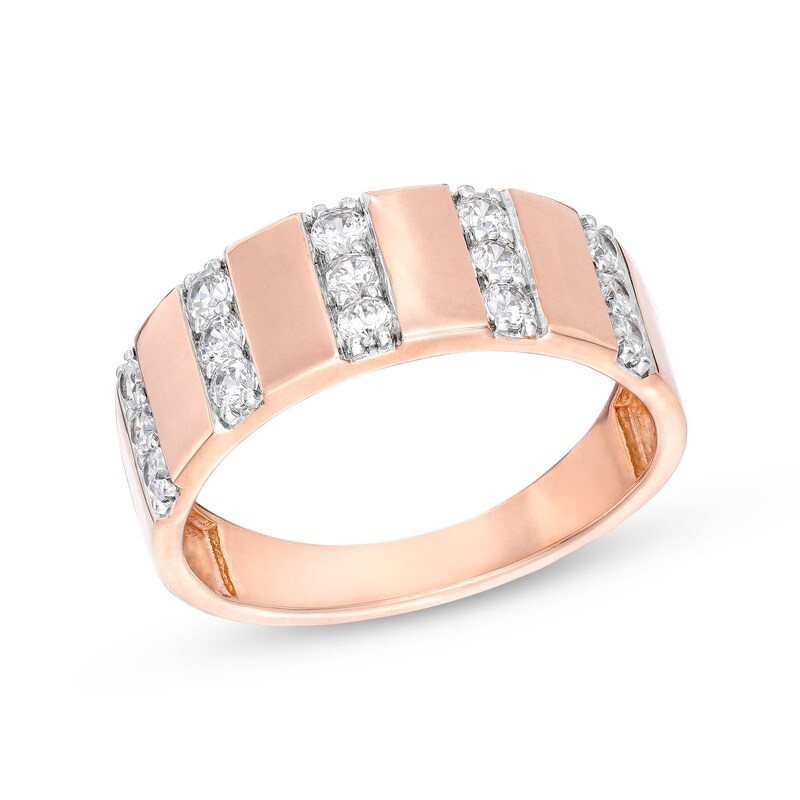 Main Image 1 of 0.45 CT. T.W. Diamond Trio Linear Row Band in 10K Rose Gold