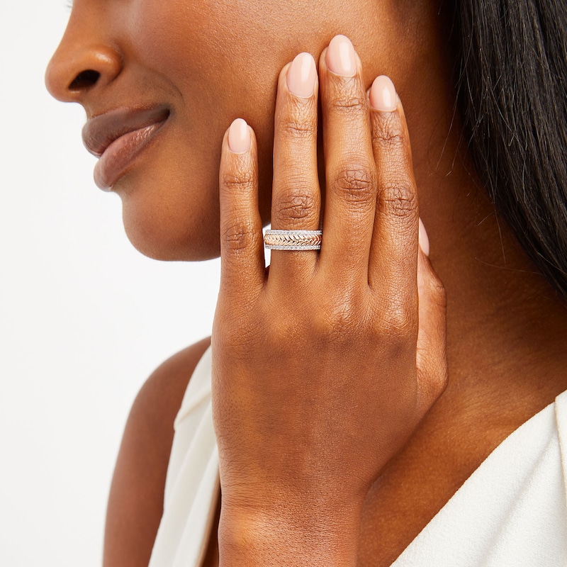 Main Image 2 of 0.29 CT. T.W. Diamond Edge Herringbone Band in 10K Rose Gold
