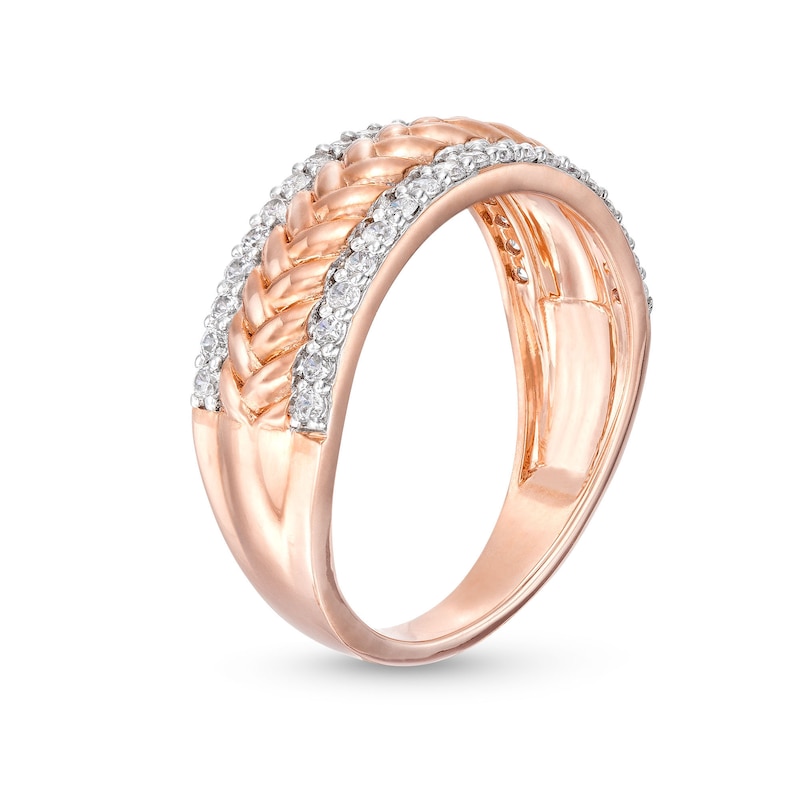 Main Image 3 of 0.29 CT. T.W. Diamond Edge Herringbone Band in 10K Rose Gold