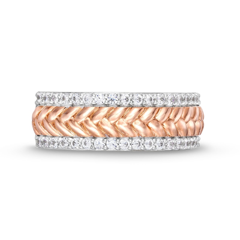 Main Image 4 of 0.29 CT. T.W. Diamond Edge Herringbone Band in 10K Rose Gold