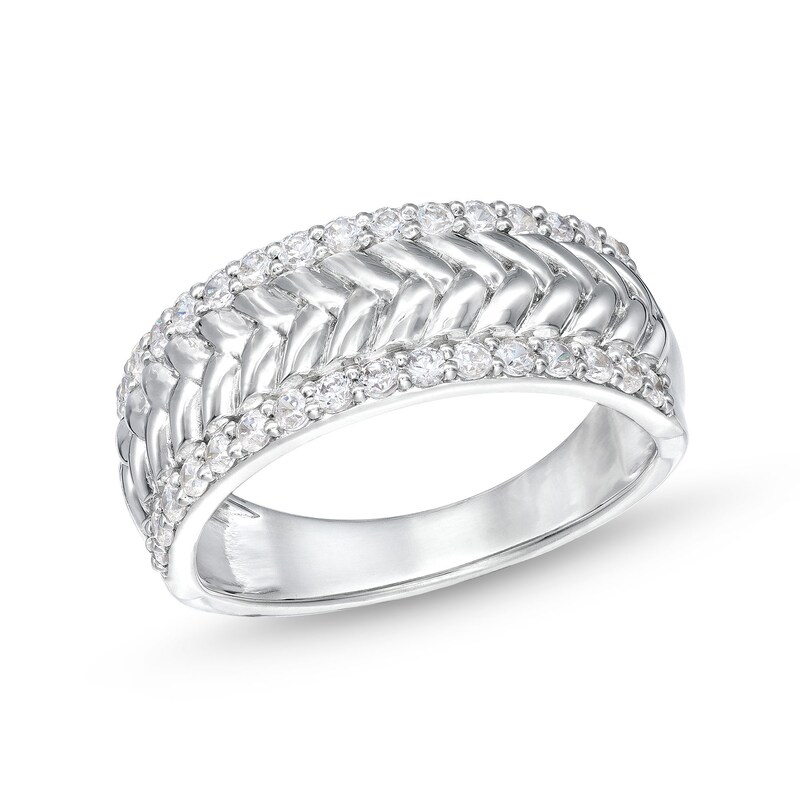 Main Image 1 of 0.45 CT. T.W. Diamond Edge Herringbone Band in 10K White Gold
