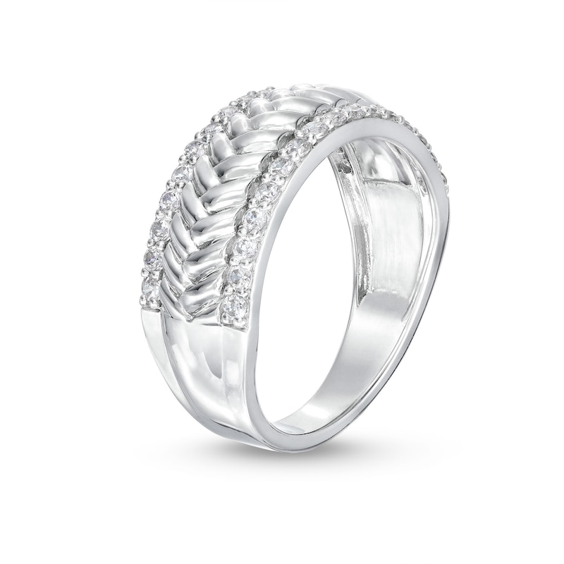Main Image 3 of 0.45 CT. T.W. Diamond Edge Herringbone Band in 10K White Gold