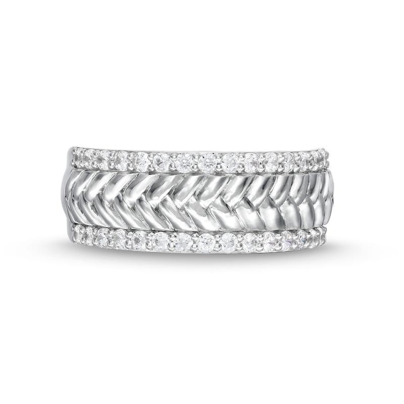 Main Image 4 of 0.45 CT. T.W. Diamond Edge Herringbone Band in 10K White Gold