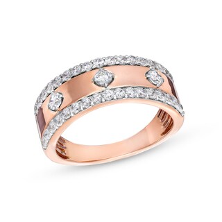 0.69 CT. T.W. Diamond Edge Center Station Band in 10K Rose Gold