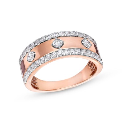 0.69 CT. T.W. Diamond Edge Center Station Band in 10K Rose Gold