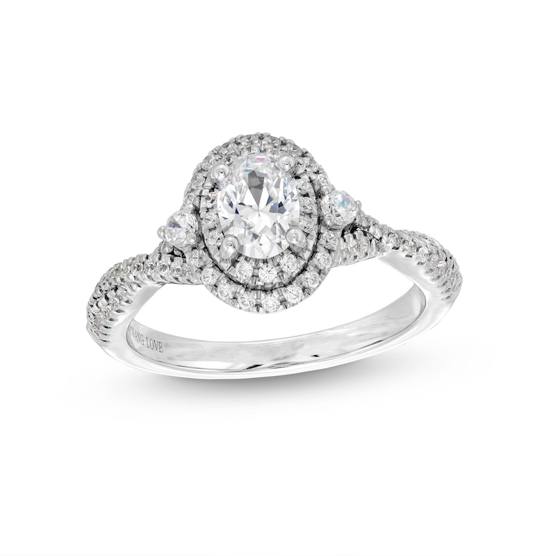 Vera Wang Love Collection 0.80 CT. T.W. Oval Diamond Frame Vintage-Style Engagement Ring in 14K White Gold (I/SI2)