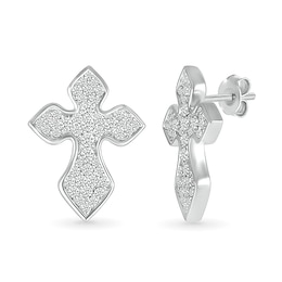 Men's 0.29 CT. T.W. Diamond Gothic-Style Cross Stud Earrings in 10K White Gold