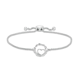 Circle of Gratitude® Collection 0.04 CT. T.W. Diamond Twist with Heart Bolo Bracelet in Sterling Silver - 9.5&quot;