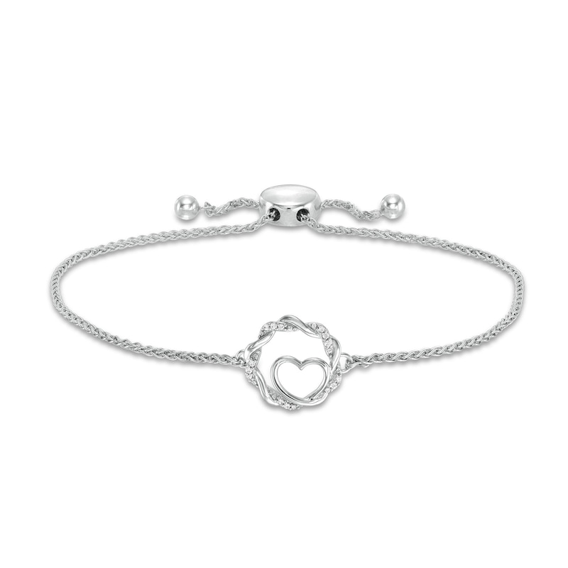 Circle of Gratitude® Collection 0.04 CT. T.W. Diamond Twist with Heart Bolo Bracelet in Sterling Silver - 9.5"|Peoples Jewellers