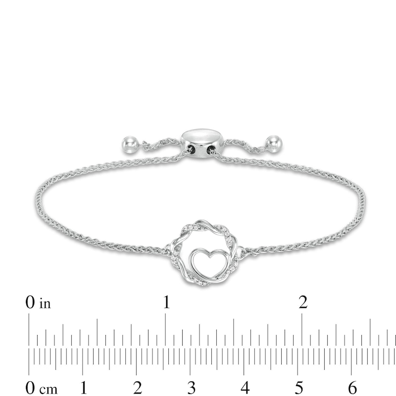 Circle of Gratitude® Collection 0.04 CT. T.W. Diamond Twist with Heart Bolo Bracelet in Sterling Silver - 9.5"