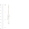 Thumbnail Image 3 of 6.0-7.0mm Baroque Freshwater Cultured Pearl Triple Strand Drop Earrings in 10K Gold