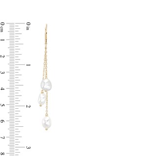 6.0-7.0mm Baroque Freshwater Cultured Pearl Triple Strand Drop Earrings in 10K Gold
