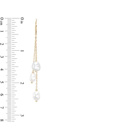 6.0-7.0mm Baroque Freshwater Cultured Pearl Triple Strand Drop Earrings in 10K Gold