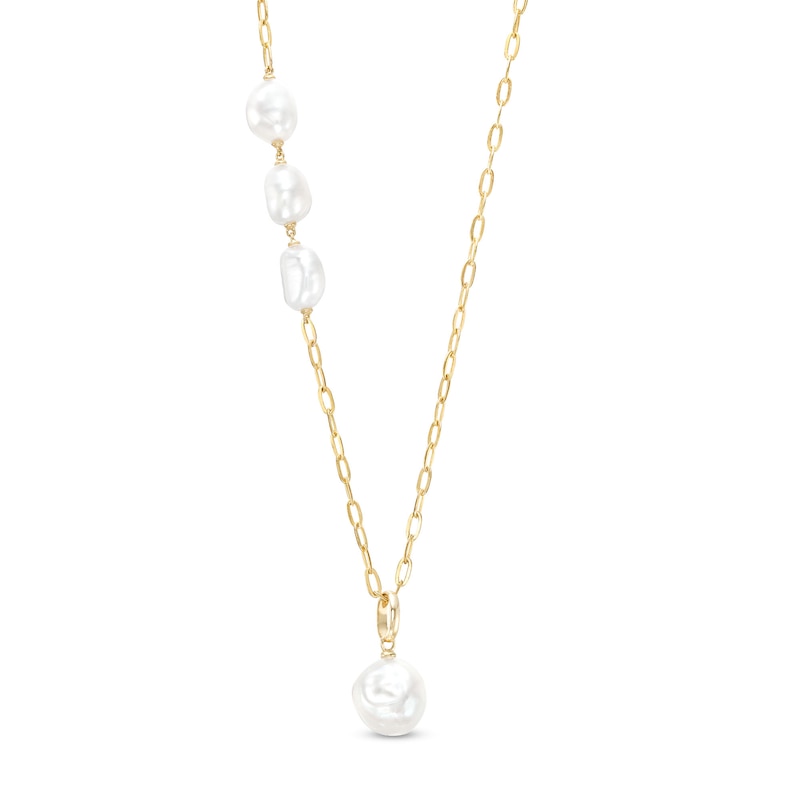 Main Image 1 of Freshwater Cultured Pearl Offset Paper Clip Chain Necklace in 10K Gold