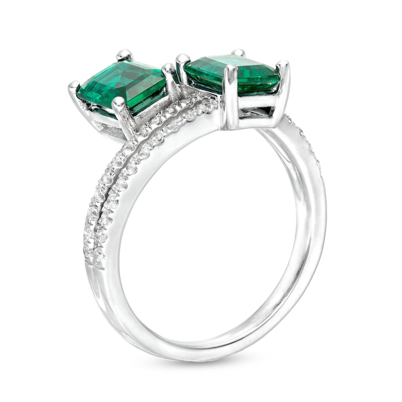 Emerald-Cut Lab-Created Emerald and White Lab-Created Sapphire Double ...