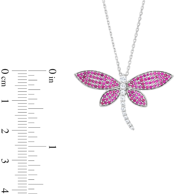 Lab-Created Ruby and White Lab-Created Sapphire Dragonfly Pendant in Sterling Silver|Peoples Jewellers