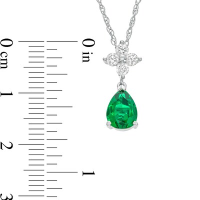 Pear-Shaped Lab-Created Emerald and Quad White Lab-Created Sapphire Drop Pendant and Earrings Set in Sterling Silver