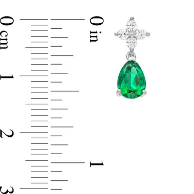 Pear-Shaped Lab-Created Emerald and Quad White Lab-Created Sapphire Drop Pendant and Earrings Set in Sterling Silver