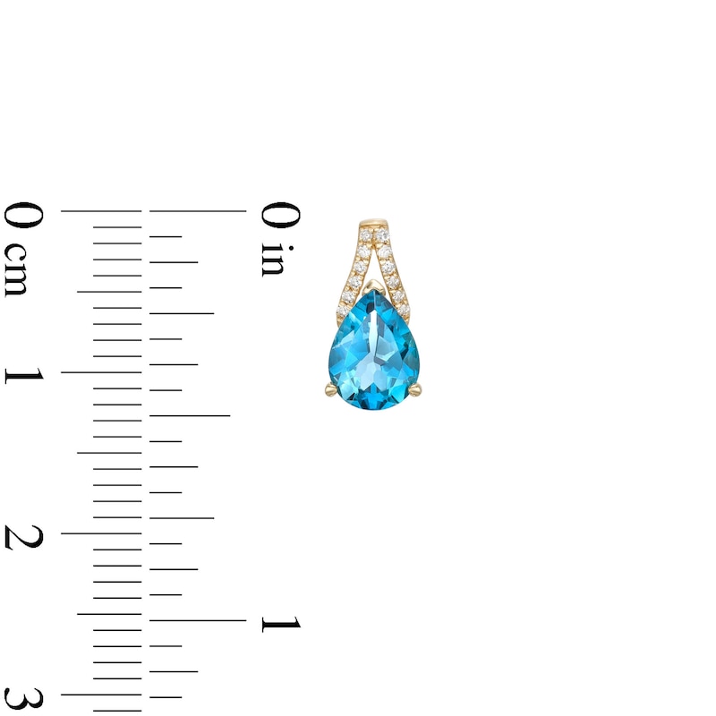 Main Image 3 of Pear-Shaped London Blue Topaz and 0.067 CT. T.W. Diamond "V" Drop Earrings in 10K Gold