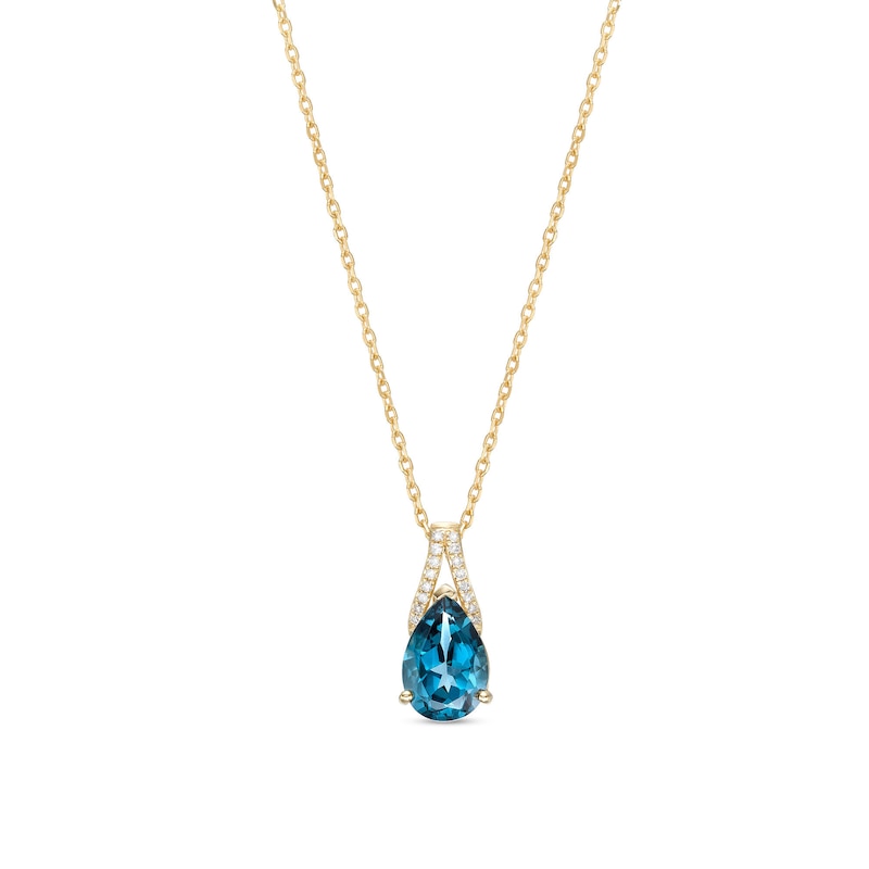 Pear-Shaped London Blue Topaz and 0.04 CT. T.W. Diamond Pendant in 10K Gold|Peoples Jewellers