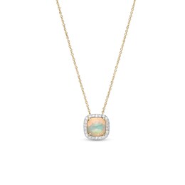 7.0mm Cushion-Shaped Cabochon Opal and 0.115 CT. T.W. Diamond Frame Pendant in 10K Gold