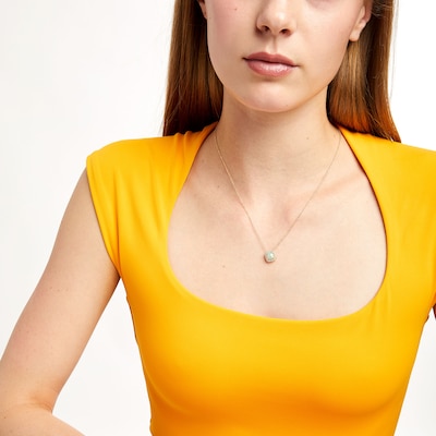 7.0mm Cushion-Shaped Cabochon Opal and 0.115 CT. T.W. Diamond Frame Pendant in 10K Gold