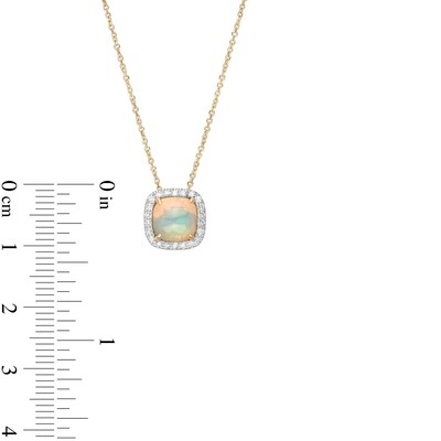7.0mm Cushion-Shaped Cabochon Opal and 0.115 CT. T.W. Diamond Frame Pendant in 10K Gold
